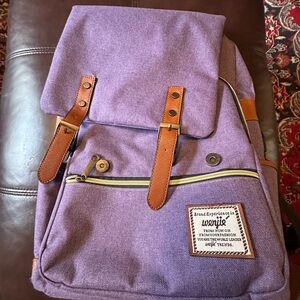 Purple Canvas Backpack with Leather Accents